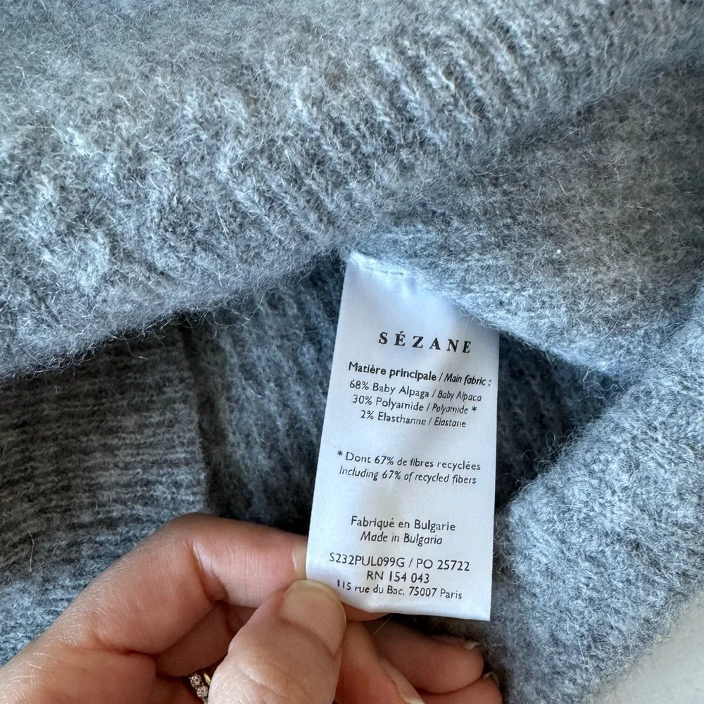 Sezane Small Cody V Neck Sweater Jumper Gray Baby Alpaca - Picture 10 of 12